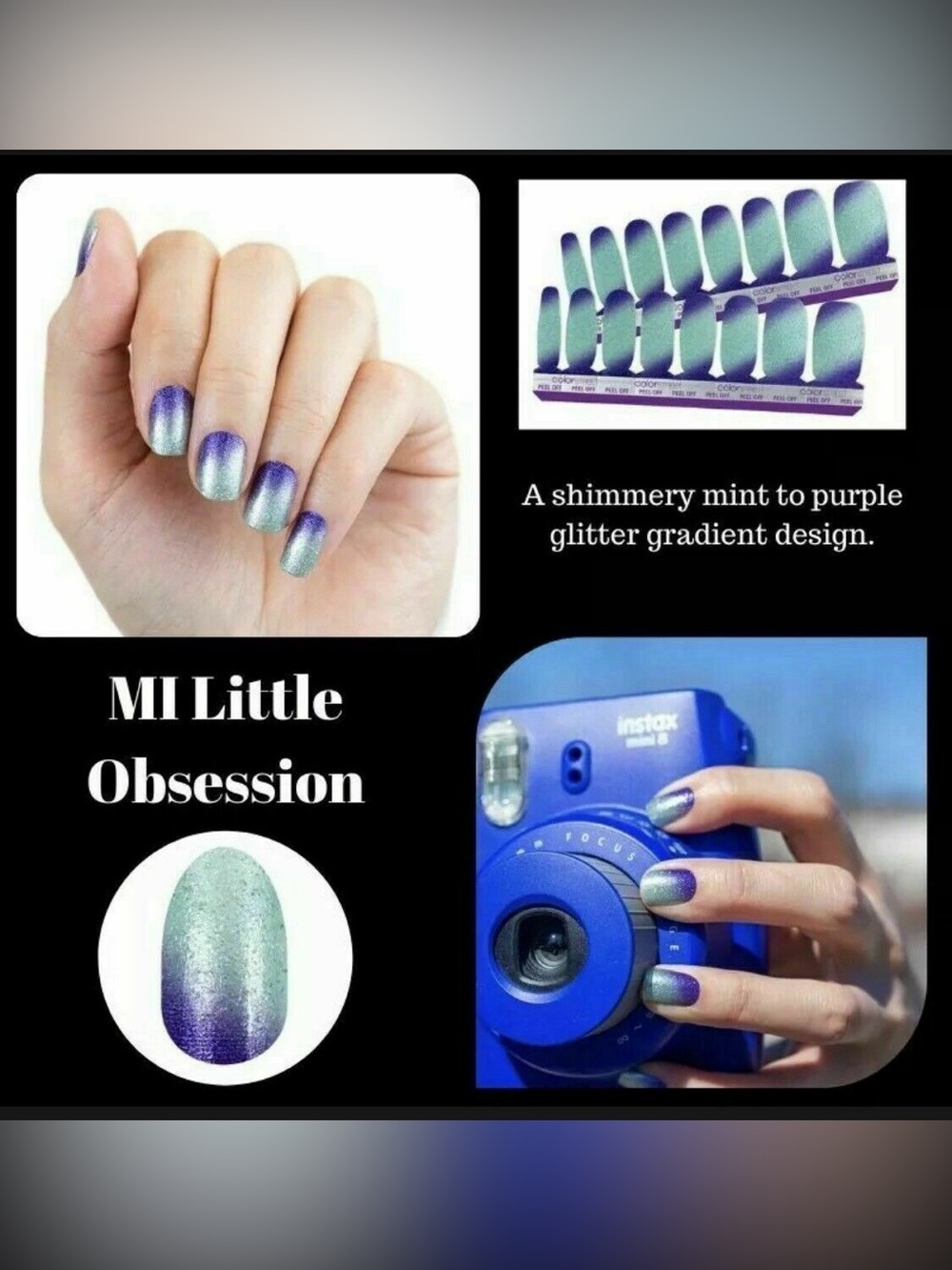 Color Street Mint Green to Lavender Purple Glitter Ombre Nail Strips